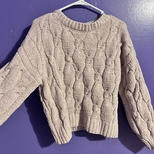 Pink Rose Cable Knit Sweater - Cream